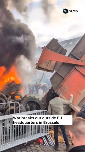 Mir News on Instagram: "JUST IN: 🇧🇪🇪🇺War breaks out outside EU headquarters in Brussels. European farmers want Ursula von der Leyen and EU politicians. European farmers are no joke. Thousands of farmers from across Europe have taken to the streets of Brussels in a massive protest against the proposed EU-Mercosur trade deal and other agricultural policies. Tractors blocked major roads near the European Parliament and EU leaders’ summit, with farmers demanding stronger protections for local ag