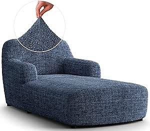 PAULATO BY GA.I.CO. Chaise Lounge Cover – Soft Form-Fit Slipcover – Stretch 1-Piece Protector for Lounge Chair – Printed Fabric – Vittoria Blue (with Armrest 32"-48" Wide)