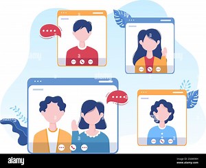 Conference Video Call by Remote Communication with Online Friends using a Smartphone or Computer via a Webcam for Working From Home in Flat Style Cartoon Illustration Stock Vector Image & Art - Alamy