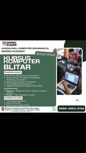Binpres Academy 0856-4863-2193 harga kursus komputer bersertifikat Ngrejo Bakung Blitar