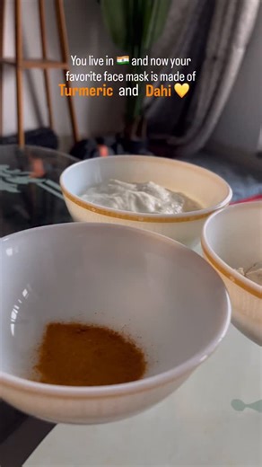 I am absolutely thrilled with this haldi mask for face 🫶🏻 It’s well-suited for problematic skin like mine.🥰 - A mask made from turmeric, yogurt, and chickpea flour is a nourishing and cleansing face mask that helps fight inflammation, brightens the skin, and gives it a radiant glow. - Recipe: 🌸mix 2 tablespoons of chickpea flour, 2 tablespoons of yogurt, and a pinch of turmeric (start with a small amount to avoid staining) until you get a smooth paste. Apply the mask for 10-15 minutes, then 