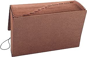 Smead TUFF Expanding File, 12 Pockets, Monthly (Jan.-Dec.), Flap and Cord Closure, Legal Size, Redrope (70390)