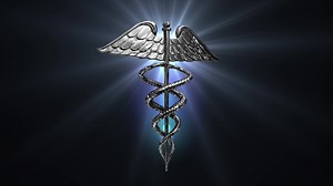 Download The Caduceus Medical Symbol Rotating on a Blue Lens Flare for free