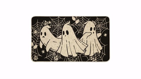 Halloween Door Mat, Halloween Ghost Spooky Spider Web Doormat Indoor Outdoor Entrance Floor Mat, Non Slip Rubber Welcome Rug for Living Room Kitchen Home Decor 17x29 Inch