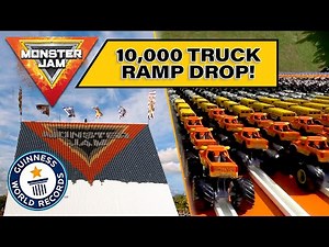 10,000 Toy Monster Trucks Race Down MEGA RAMP [World Record] 🏆 Monster Jam 10K Stunt