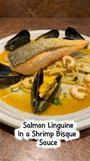 Seafood ￼￼Linguine With A Shrimp Bisque #cooking #food #recipe #muscles #seafood #salmon