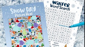 DISTINCTIVS Winter Themed Word Search and Snow Day Picture Hunt (2 Game Bundle) - 25 Dual Sided Cards - Winter Wonderland Party, Classroom Snow Day Party, or Little Snowflake Baby Shower Game Supplies