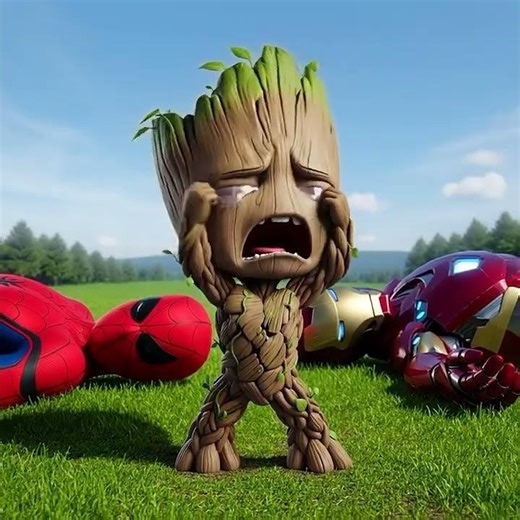 cute groot spider man and iron man sleeping 💤😴 , groot crying 😭#desimarvelaiuniverse