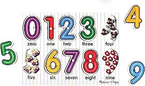 Melissa & Doug Lift & See Numbers Wooden Peg Puzzle - 10 Pieces - FSC Certified