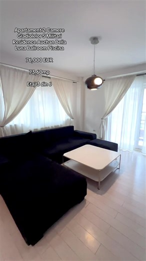 Apartament 2 Camere Gladiolelor 5 Militari Residence Auchan Bella Luna Ballroom Piscina 76,000 EUR 73,60mp Etaj 3 din 6 Balcon Centrala proprie Va propunem spre vanzare la prețul de 76,000E, un apartament cu 2 camere, in zona Militari Residence, pe Strada Gladiolelor nr 5, intr-un imobil finalizat in anul 2009. Este situat in imediata apropiere de Auchan, Bella Luna, Ballroom , Piscină, stația de autobuz, etc. Apartamentul se vinde complet mobilat si utilat. Pentru mai multe detalii, va stam la 