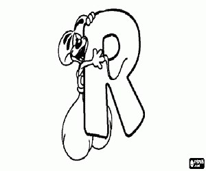 Letter R with the mischievous little mouse coloring page printable game