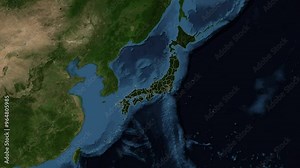 Zoom from Earth to Japan. (with Provinces) World map animation with highlighted borders of countries. Images from NASA