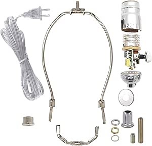 B&P Lamp® Nickel Plated Finish Table Lamp Wiring Kit with 6 Inch Harp and Full-Range Dimmer Socket