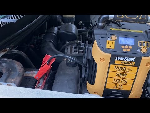 Jump starting a car (pickup truck) with an Everstart car battery starter