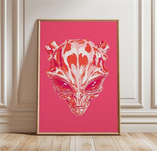 Alien Head Poster, Neon Sci Fi Wall Art Print, Futuristic Abstract Creature Illustration, Pink Statement Artwork, Modern Space Decor - Etsy UK