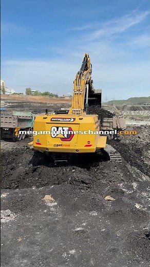 CAT Excavator At Huge Mine Digging & Loading