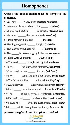 📝 Choose the Correct Homophones | Worksheet with Answers 🧑🏻‍🏫 | English Grammar for Class 3