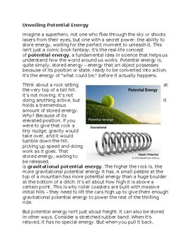 Potential Energy - Middle School Science Reading Worksheet - 100% Editable
