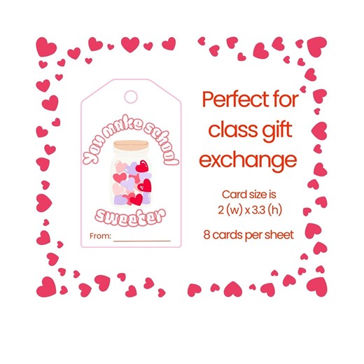 Printable Valentine's Day Card | Funny Valentines Gift Exchange for Class | You Make School Sweeter - Etsy