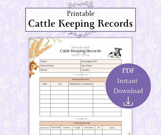 Cattle Keeping Records Sheet Printable PDF | Cattle Management | Cattle Log Book | Farm Management | Cow Record Sheet - Etsy