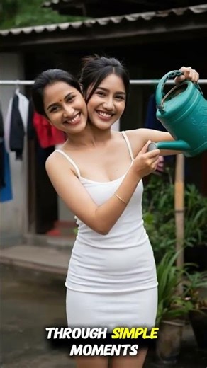 beautiful conjoined twin women watering plants