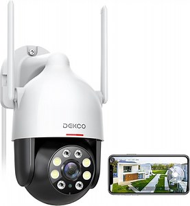 DEKCO 2K Security Camera Outdoor 360° View, Wired Security Surveillance Camera with Motion Detection and Tracking, 24/7 Recording, Color Night Vision, 2 Way Audio