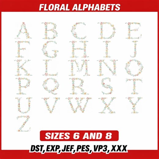 Floral Embroidery Font Alphabet – Machine Embroidery Letters – Digital Design Files - Etsy