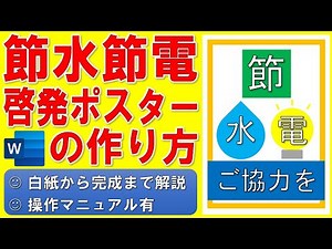 Wordで節水節電啓発ポスターを作る方法★社内ポスター作成方法★事務室に貼るポスターの作り方★省エネ対応★白紙から完成まで詳細に解説★操作マニュアル有