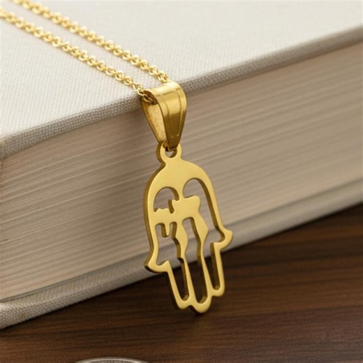Hamsa Chai Pendant in 14k Gold, 2 Jewish Symbols - Jewish Hamsa Hai Hebrew Life Protection Charm, Handmade in Israel - Etsy Israel