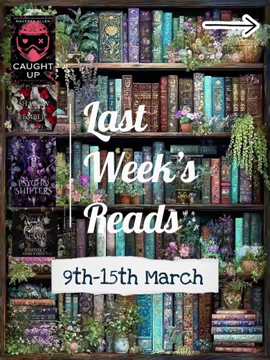 Last week’s reads 📖 575 pages and my reading mood was all over the place… in the best way. 🖤 Finished Caught Up - 5⭐️. Fully pulled me in! 🔥 Finished the audiobook of A Shadow in the Ember - 4⭐️. Really enjoyed this one and I’m properly invested in the world now. 👀 Started Psycho Shifters - already chaotic, already entertaining. ❤️‍🔥 Also started A Light in the Flame (audiobook) and I’m so here for continuing Ash & Sera’s story. Last week = a little bit of everything and I’m not mad about i