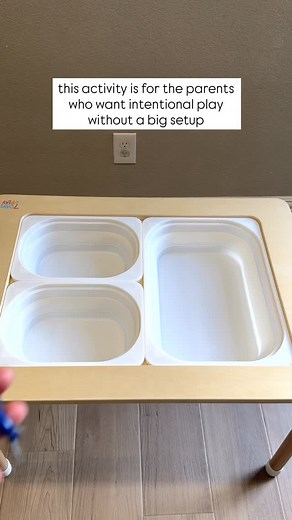 It’s a perfect sorting activity that also includes problem solving and motor skills! I just tossed in land animals and sea creatures in a bin, put painters tape over it and then let my son use tongs to rescue the animals. He was on a mission…..rescue the animal through the tape and sort it into the right habitat. This simple activity is a great mix of fine motor skills, gross motor play, and preschool learning without me doing anything fancy. In his mind, he’s just playing, but I intentionally s