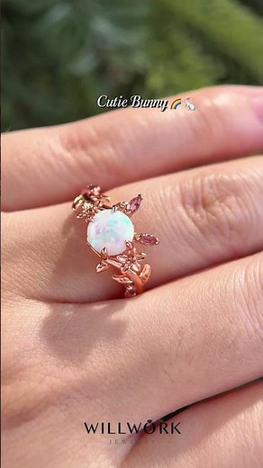 Cutie Bunny Opal Ring 🐇 Animal Inspired White Opal Bunny Fantasy Engagement Ring