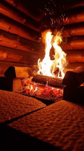 Cozy cabin fireplace burning bright in a wooden nook 🔥