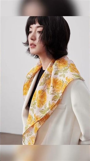 Elegant Silk Square Scarf – Yellow Rose Print