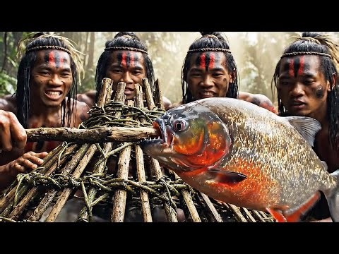 Amazon Native Tribe Hunting and Eating Piranhas | Primitive Survival & Tribal Life