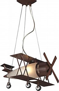 Firefly Home & Kids Lighting Airplane Ceiling Light Walnut Metal Finish, Frosted Glass 1-Light, 20" L x 18" W x 12" H, Boys Bedroom, Children's Room, Nursery, Playroom
