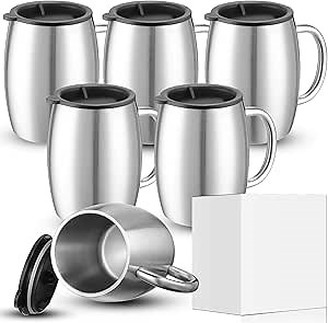 Xinnun 14 oz Insulated Stainless Steel Coffee Mug Spillproof with Lid Double Wall Travel Coffee Mug with Handle Shatterproof Metal Cups for Camping Outdoor Hot Tea Beer Cold Drink(Silver,6 Pack)