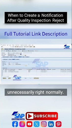 When to Create a Notification After Quality Inspection Reject | SAP QM Quality Notifications | ERP