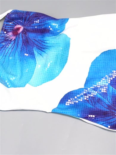 Women's Floral Print Backless Halter Bodycon Dress, Elegant Sleeveless Halter Neck Tie Back Short Dress for Party Club Dating Wear, Ladies Summer Clothes, Formal Wear Womenswear, Floral Sequin Dress