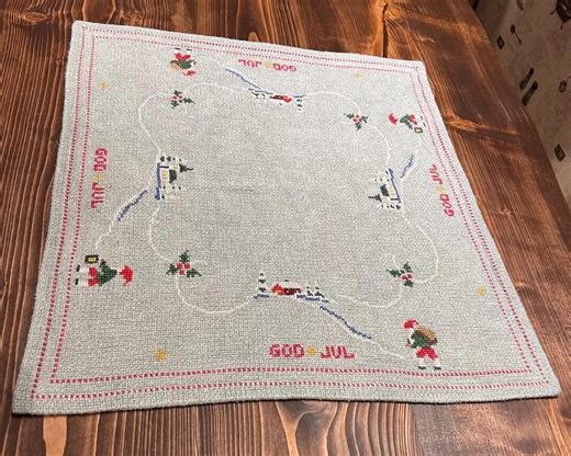 Vintage Swedish Christmas Table Topper 25”, God Jul Scandinavian Holiday Textile, Nordic Christmas Table Decor - Etsy