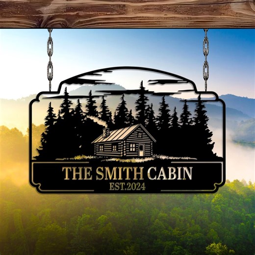 Personalized Cabin Metal Sign, Custom Family Cabin Name Wall Art, Rustic Mountain Forest Decor - Etsy