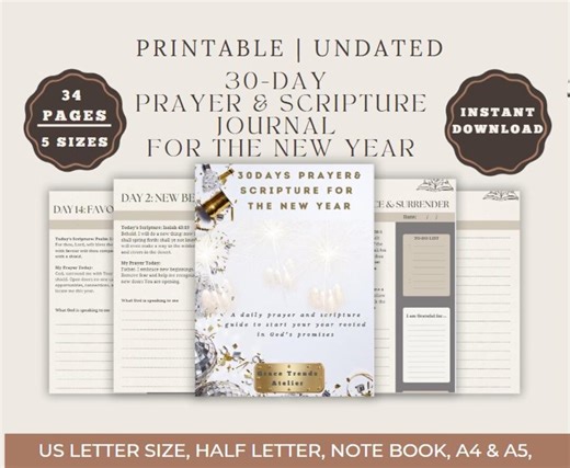 30 Days of Prayer & Scripture for the New Year | Christian Prayer Journal Printable PDF | Scripture Devotional | Instant Download - Etsy