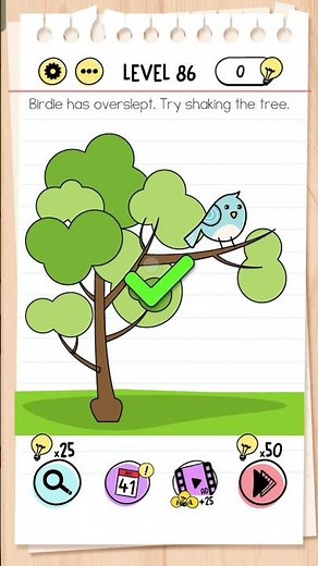 Birdie has overslept. Try shaking the tree Brain Test Level 86