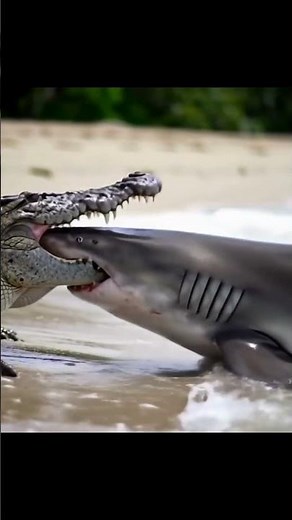 Crocodile vs Shark at the Beach 😳 | Wildest Fight Ever #shark
