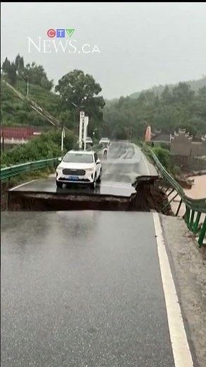 Car plunges into fast-moving river as bridge collapses in China