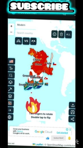 The world warrior with True size .net #thetruesizeofmap China map + Greenland map + Chile map