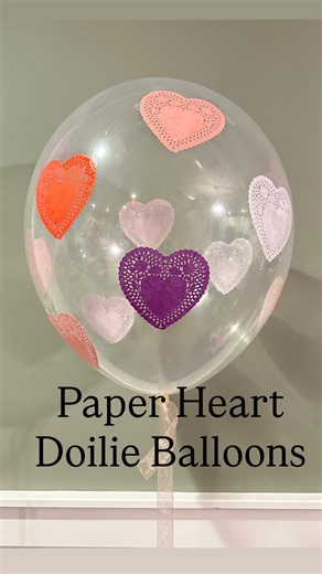 Victoria Dzierza on Instagram: "❤️💜 PAPER HEART DOILIE BALLOONS ❤️💜 I love any excuse to experiment with new balloon ideas I’ve been wanting to use these paper heart doilies in a Valentine’s Day balloon design and after struggling to think of anything, the light bulb moment hit HI-FLOAT was the answer. I used @hifloat as a gentle adhesive to attach the doilies directly onto latex balloons, and it worked perfectly. Since HI-FLOAT is made specifically for latex balloon treatment, I knew it would