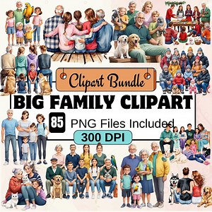 Big Family Clipart, Family Clipart PNG Bundle, 24 PNG Family Portrait Clipart Bundle, Family Cute, Sitting Family PNG, Commercial Use - Etsy