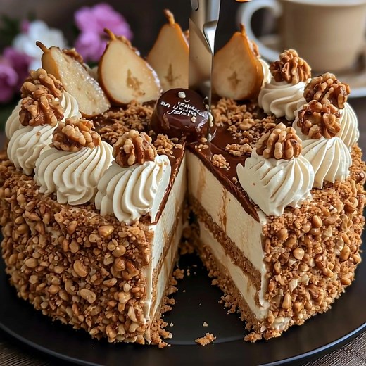 Spiced Chai Pear Cake with Maple Walnut Cookie Bottom Ingredients For the Maple Walnut Cookie Bottom (Crust) 1 1/2 cups (180g) crushed vanilla wafers or shortbread cookies 1/2 cup (60g) finely chopped walnuts, toasted 1/4 cup (56g) unsalted butter, melted 2 tablespoons (30ml) pure maple syrup Pinch of fine sea salt For the Spiced Chai Cake Layers 2 cups (240g) all-purpose flour 1 1/2 cups (300g) granulated sugar 1 tablespoon Chai spice blend (cinnamon, cardamom, ginger, clove, nutmeg) 1 teaspoon