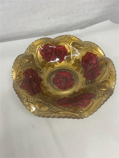 1915 EAPG Indiana Glass Roses in Snow Goofus Glass Reverse Painted Depression Glass Bowl, Red and Gold Depressionglass Bowl - Etsy Canada